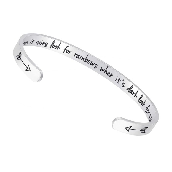 Engraved Positive Quote Keep Going Cuff bracelets Stainless Steel set of two NEW - Picture 4 of 5